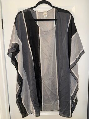 Striped Sheer Kimono Tunic in Black and Gray - Unbranded